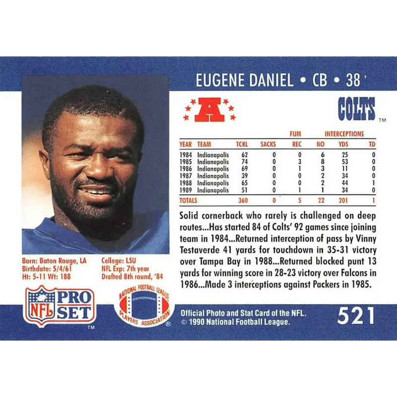 1990 Pro Set #521 Eugene Daniel NM-MT Indianapolis Colts Football Card - Football Card Single