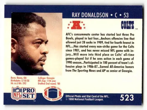 Original gloss Ray Donaldson Indianapolis Colts football card from 1990 Pro Set collection
