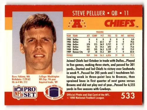Original gloss Steve Pelluer Kansas City football card from 1990 Pro Set #533