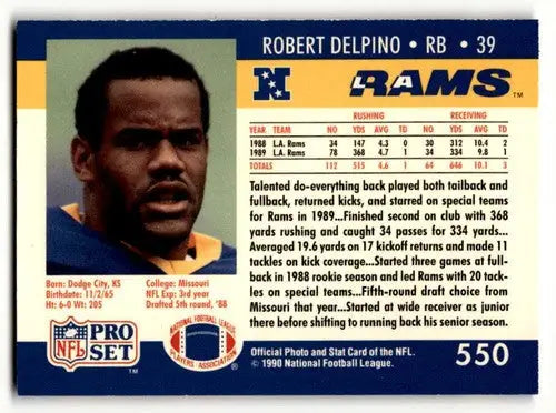 Original gloss Robert Delpino Los Angeles Rams football card 1990 Pro Set #550