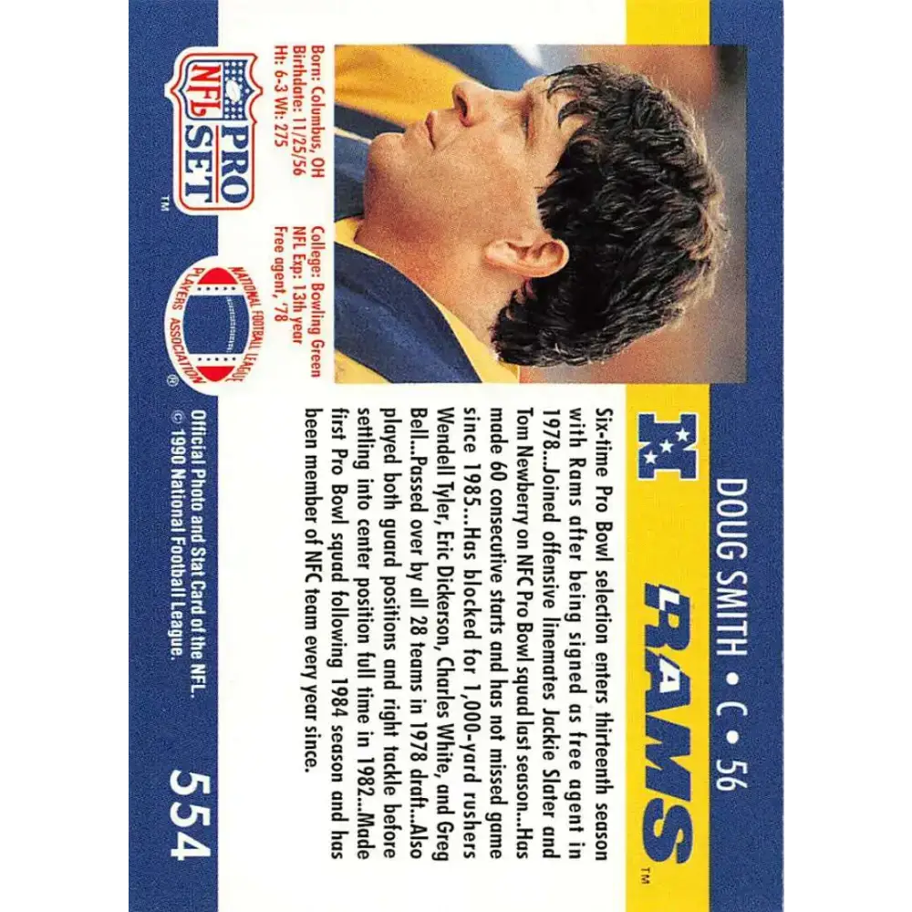 1990 Pro Set #554 Doug Smith NM-MT Los Angeles Rams Football Card - Football Card Single