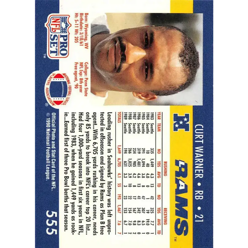 1990 Pro Set #555 Curt Warner NM-MT Los Angeles Rams Football Card - Football Card Single