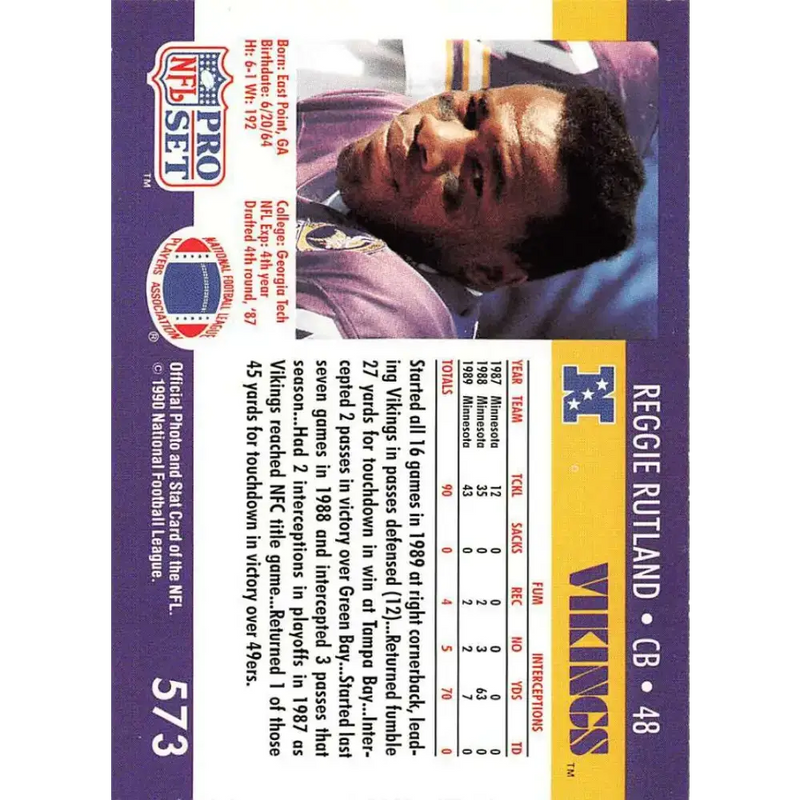 1990 Pro Set #573 Reggie Rutland NM-MT RC Rookie Minnesota Vikings Football Card - Football Card Single