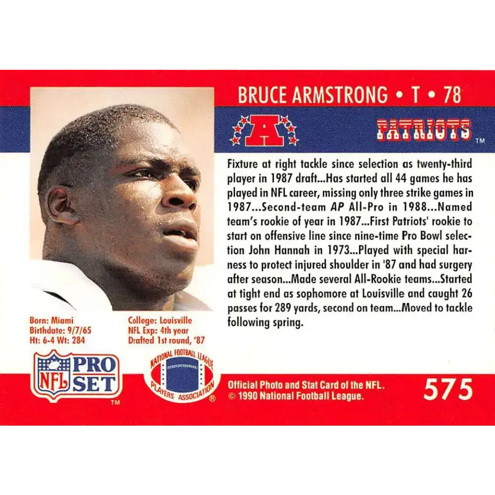1990 Pro Set #575 Bruce Armstrong NM-MT New England Patriots Football Card - Football Card Single