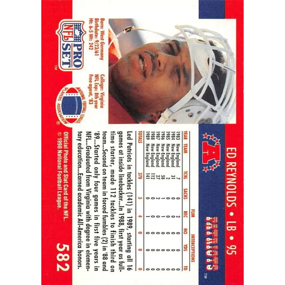 1990 Pro Set #582 Ed Reynolds NM-MT RC Rookie New England Patriots Football Card - Football Card Single