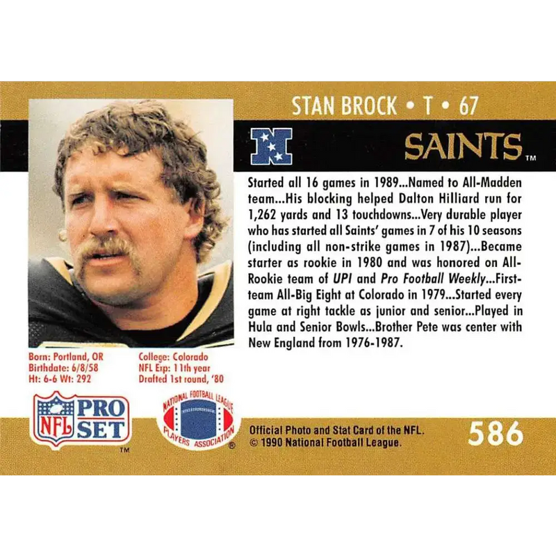 1990 Pro Set #586 Stan Brock NM-MT New Orleans Saints Football Card - Football Card Single
