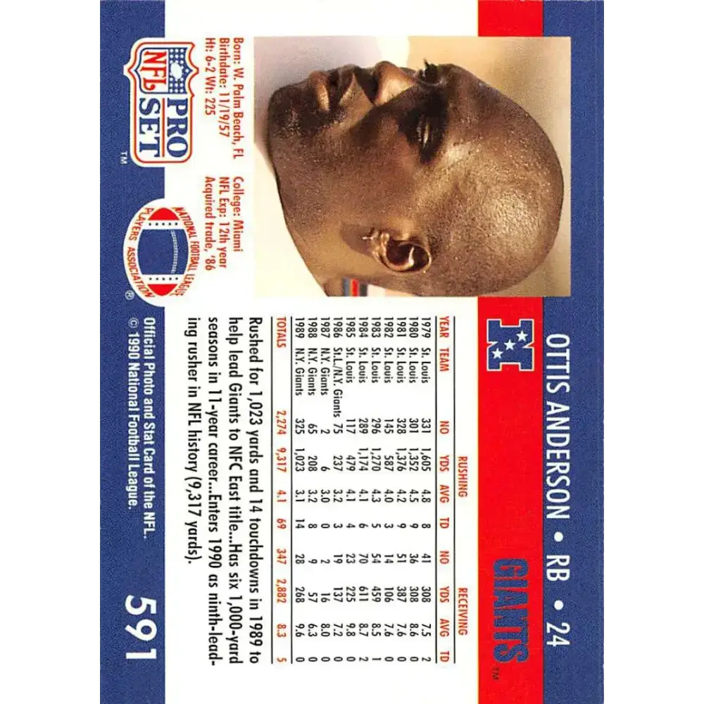 1990 Pro Set #591 Ottis Anderson NM-MT New York Giants Football Card - Football Card Single