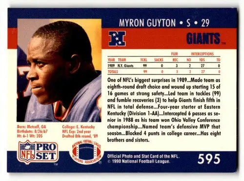 Myron Guyton Giants football card from 1990 Pro Set with original gloss for collectors