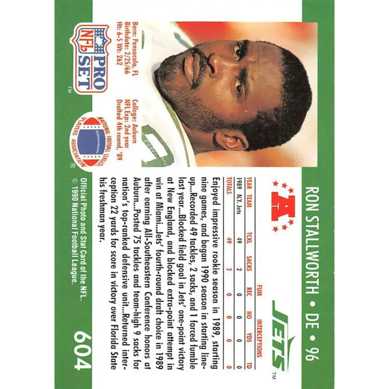 1990 Pro Set #604 Ron Stallworth NM-MT RC Rookie New York Jets Football Card - Football Card Single