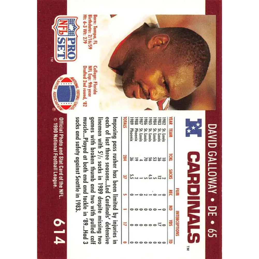 1990 Pro Set #614 David Galloway NM-MT Phoenix Cardinals Football Card - Football Card Single