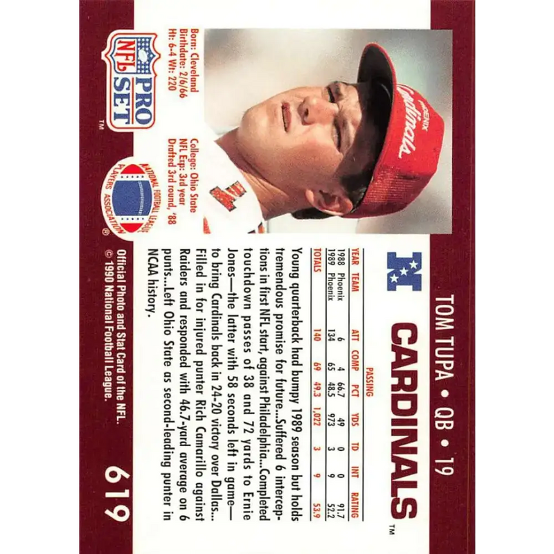 1990 Pro Set #619 Tom Tupa NM-MT RC Rookie Phoenix Cardinals Football Card - Football Card Single