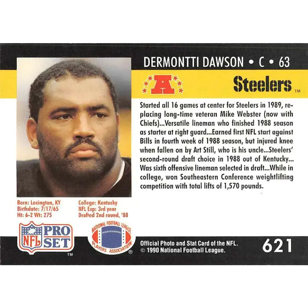 1990 Pro Set #621 Dermontti Dawson NM-MT Pittsburgh Steelers Football Card - Football Card Single