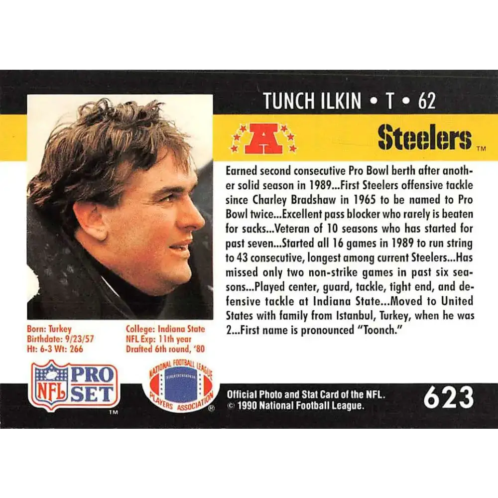 1990 Pro Set #623 Tunch Ilkin NM-MT Pittsburgh Steelers Football Card - Football Card Single