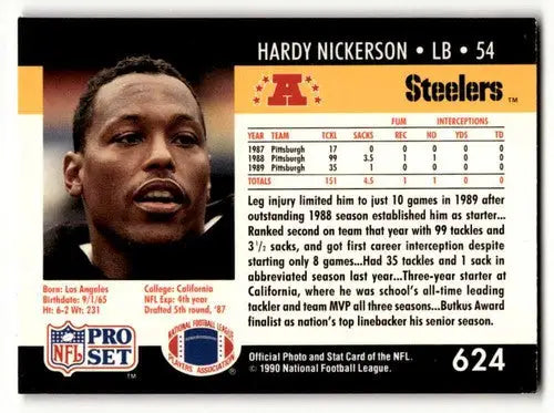 Hardy Nickerson football card featuring Nickerson Pittsburgh Steelers collectible card