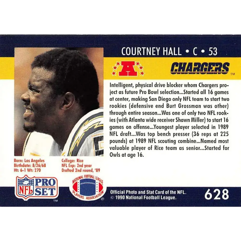 1990 Pro Set #628 Courtney Hall NM-MT San Diego Chargers Football Card - Football Card Single