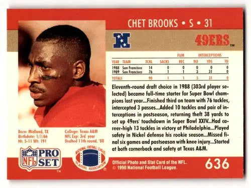 Chet Brooks San Francisco 49ers football card from 1990 Pro Set #636