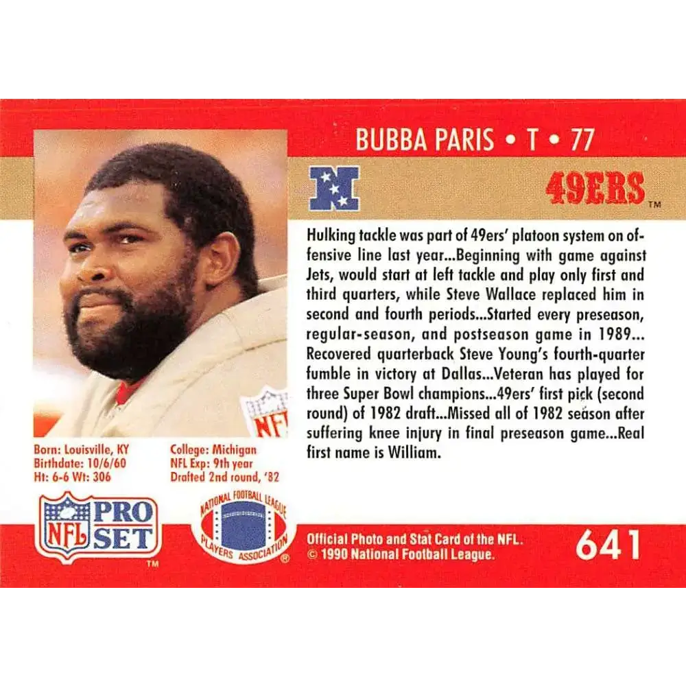 1990 Pro Set #641 Bubba Paris NM-MT San Francisco 49ers Football Card - Football Card Single