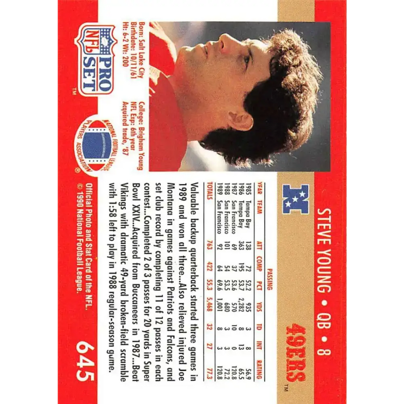 1990 Pro Set #645 Steve Young NM-MT San Francisco 49ers Football Card - Football Card Single