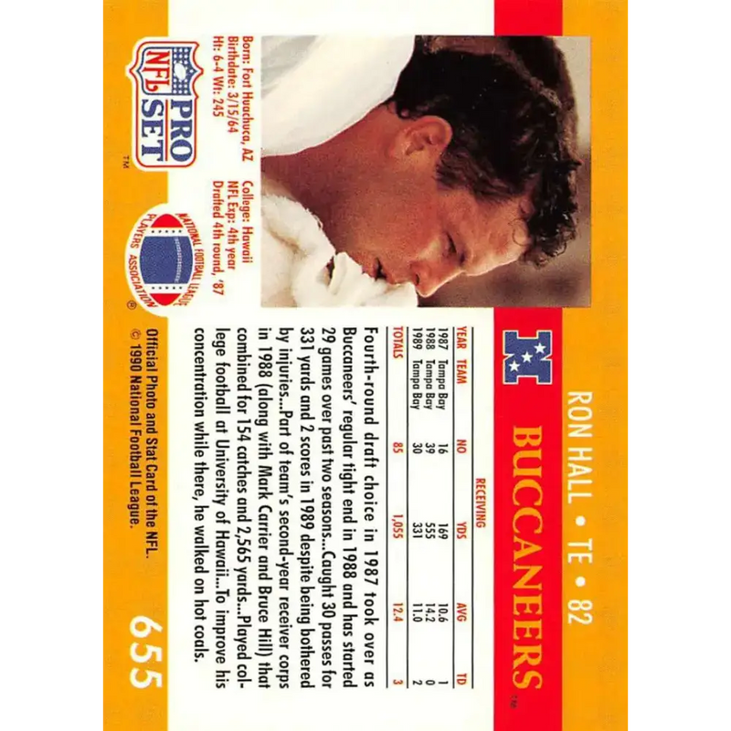 1990 Pro Set #655 Ron Hall NM-MT Tampa Bay Buccaneers Football Card - Football Card Single
