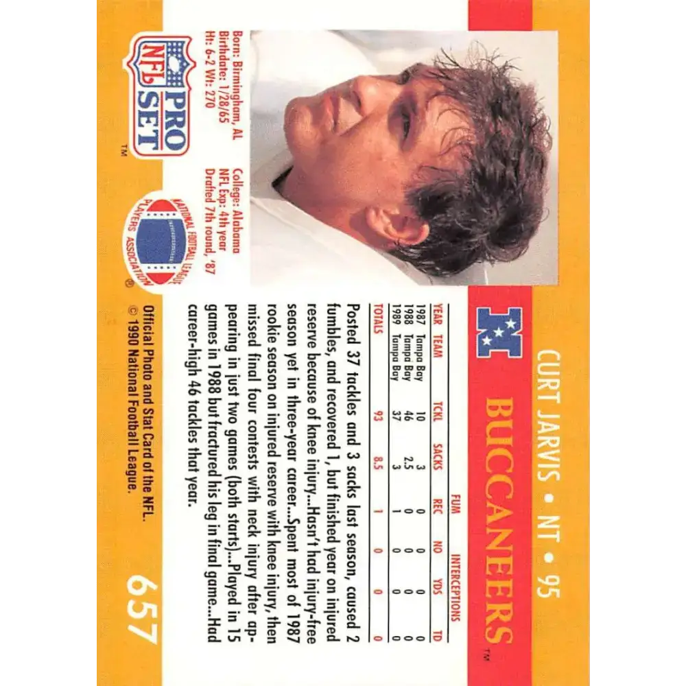 1990 Pro Set #657B Curt Jarvis NM-MT Tampa Bay Buccaneers Football Card - Football Card Single