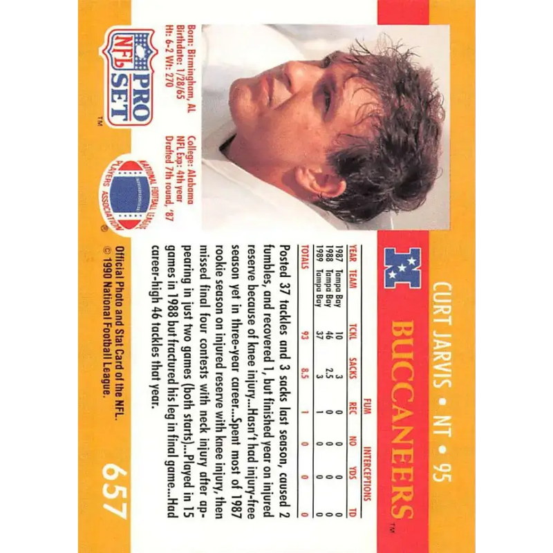 1990 Pro Set #657B Curt Jarvis NM-MT Tampa Bay Buccaneers Football Card - Football Card Single