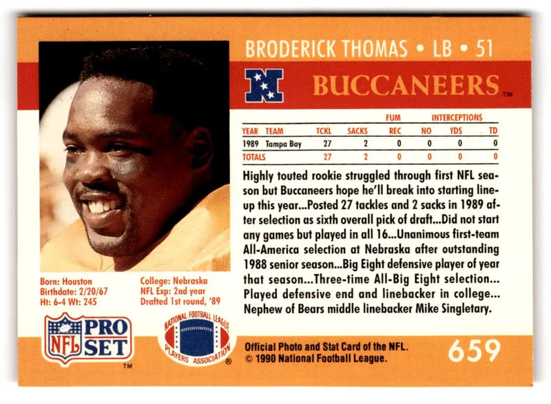 1990 Pro Set #659 Broderick Thomas - Football Card Single