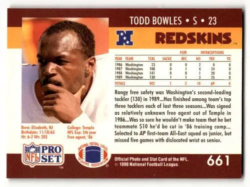 Original gloss Todd Bowles Redskins football card from 1990 Pro Set #661