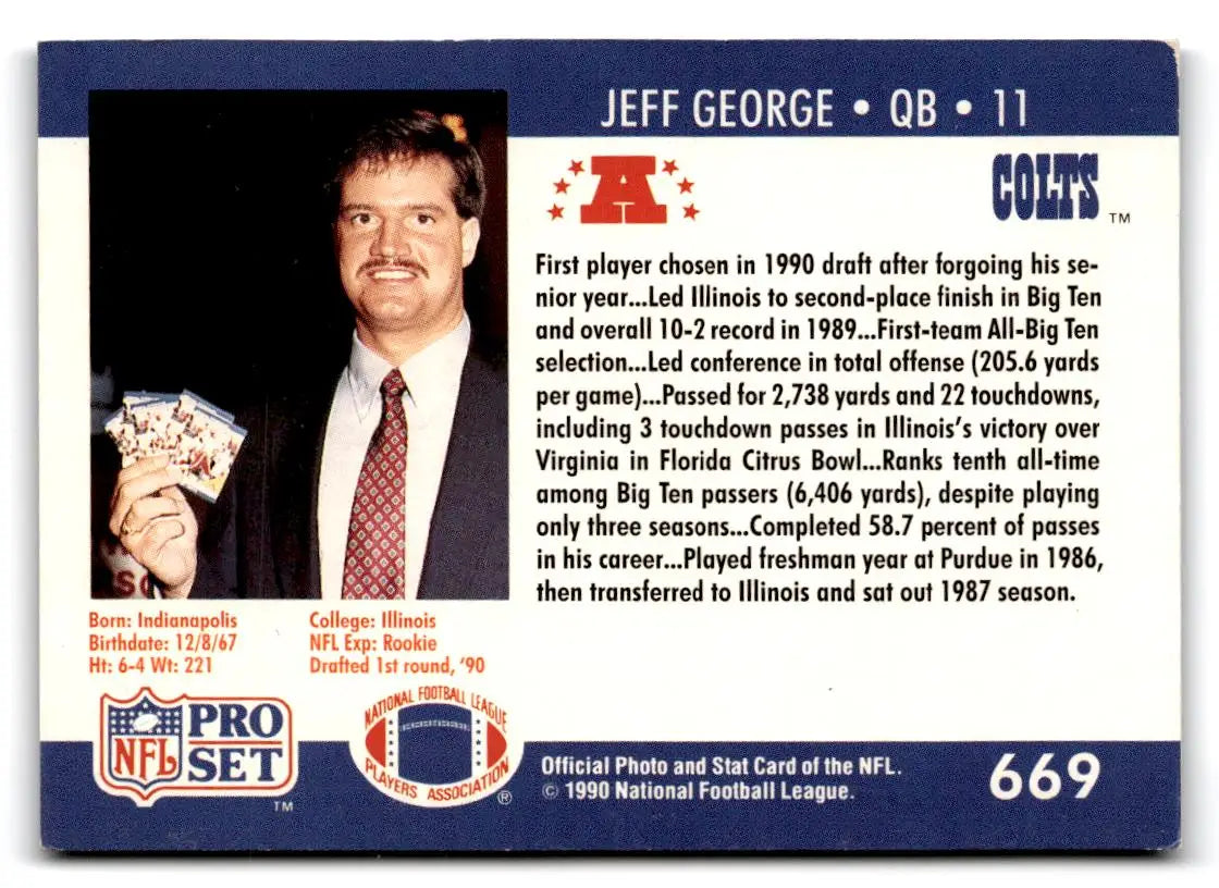 1990 Pro Set #669b Jeff George Shown in Colts uniform - Football Card Single