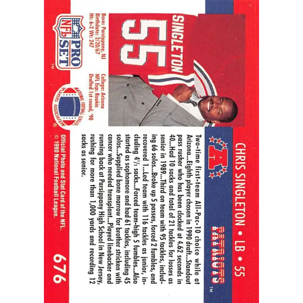 1990 Pro Set #676 Chris Singleton NM-MT RC Rookie New England Patriots Football Card - Football Card Single