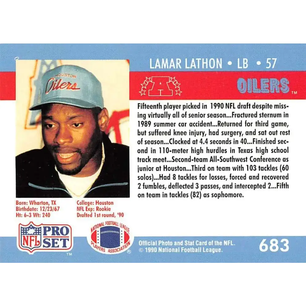 1990 Pro Set #683 Lamar Lathon NM-MT RC Rookie Houston Oilers Football Card - Football Card Single
