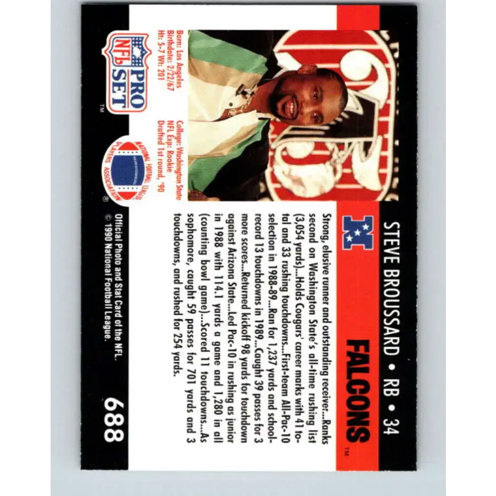 1990 Pro Set #688 Steve Broussard NM-MT RC Rookie Atlanta Falcons Football Card - Football Card Single
