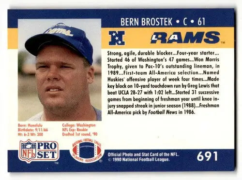 Original gloss Bern Brostek 1990 Pro Set Rams football cards product image