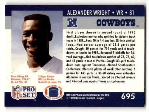 Original gloss Alexander Wright Dallas Cowboys football card from 1990 Pro Set series