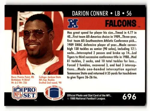 Darion Conner Atlanta Falcons football card with original gloss from 1990 Pro Set