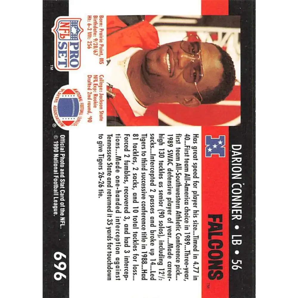 1990 Pro Set #696 Darion Conner NM-MT RC Rookie Atlanta Falcons Football Card - Football Card Single