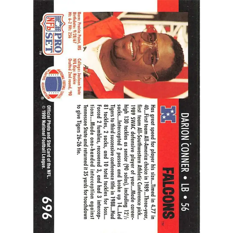 1990 Pro Set #696 Darion Conner NM-MT RC Rookie Atlanta Falcons Football Card - Football Card Single