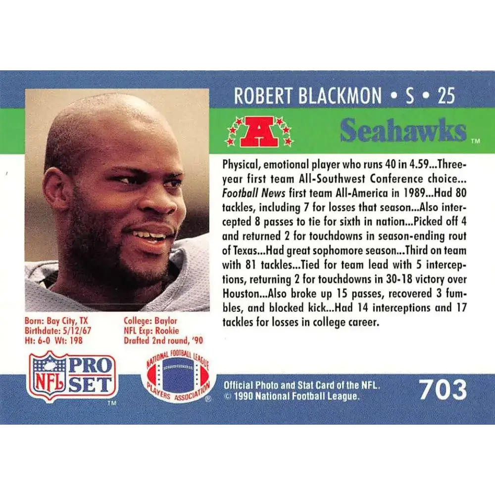 1990 Pro Set #703 Robert Blackmon NM-MT RC Rookie Seattle Seahawks Football Card - Football Card Single