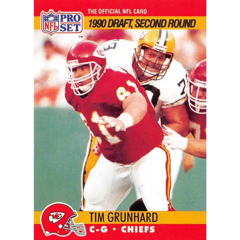 1990 Pro Set #709 Tim Grunhard NM-MT RC Rookie Kansas City Chiefs Football Card - Football Card Single
