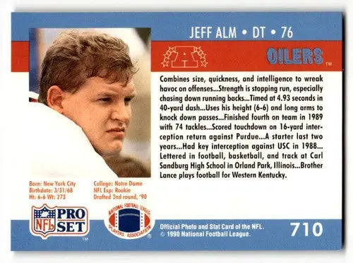 Original gloss Jeff Alm Houston football card from 1990 Pro Set Houston Oilers team