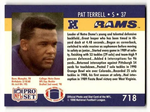 Original gloss 718b Pat Terrell Los Angeles Rams football card in 1990 Pro Set