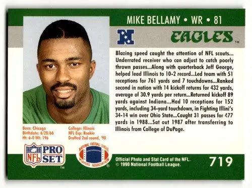 Original gloss 1990 Pro Set Mike Bellamy Philadelphia Eagles football card image