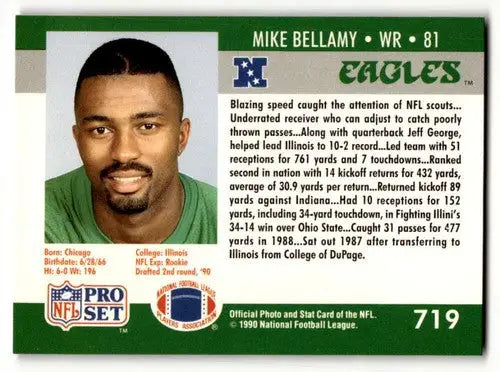 Original gloss Mike Bellamy Philadelphia Eagles football card from 1990 Pro Set