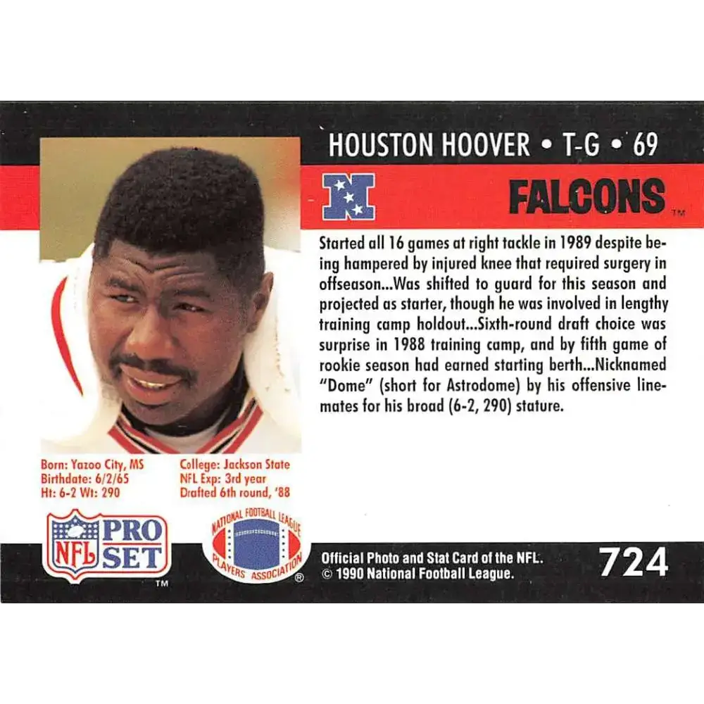 1990 Pro Set #724 Houston Hoover NM-MT RC Rookie Atlanta Falcons Football Card - Football Card Single