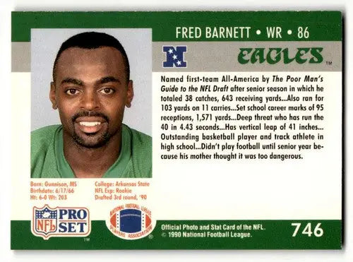 Fred Barnett Philadelphia football card from 1990 Pro Set Philadelphia Eagles collection