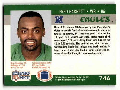 Fred Barnett Philadelphia football card from 1990 Pro Set #746 showcasing Barnett Philadelphia Eagles