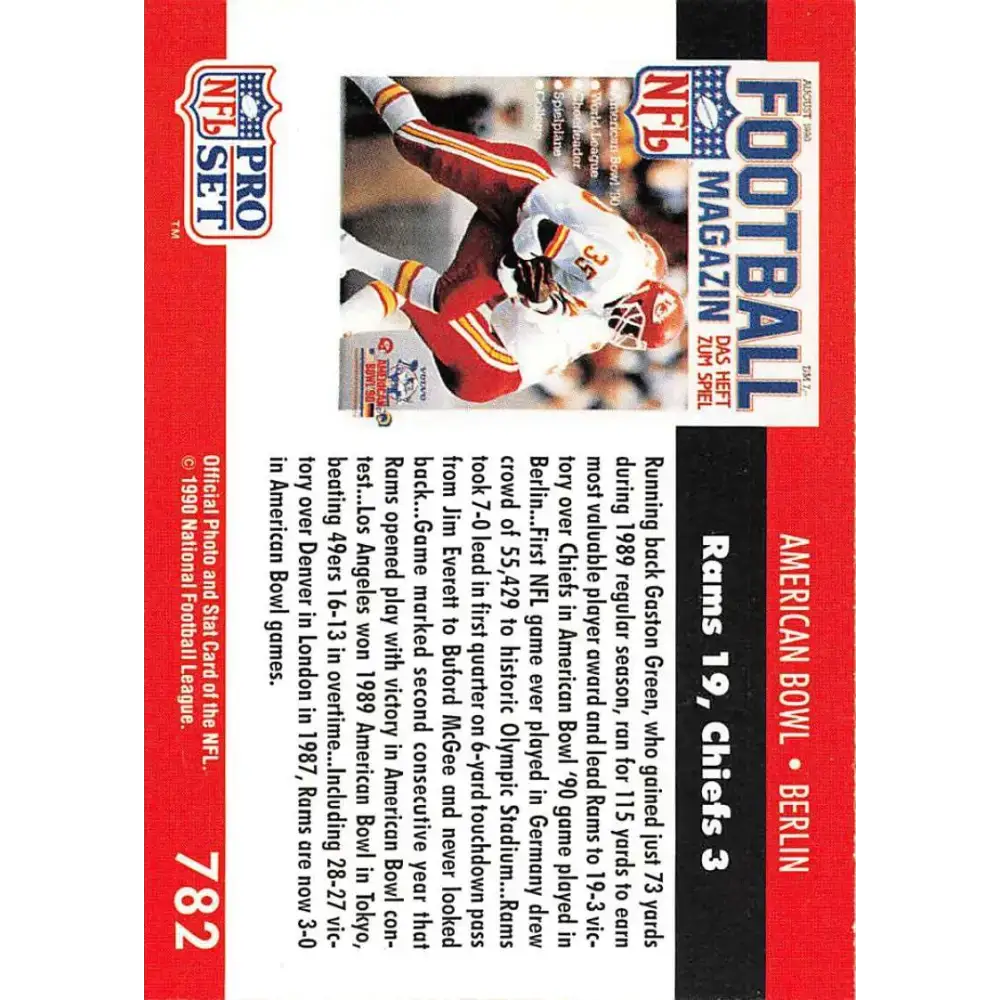 1990 Pro Set #782 American Bowl: Berlin NM-MT Los Angeles Rams/Kansas City Chiefs Football Card - Football Card Single