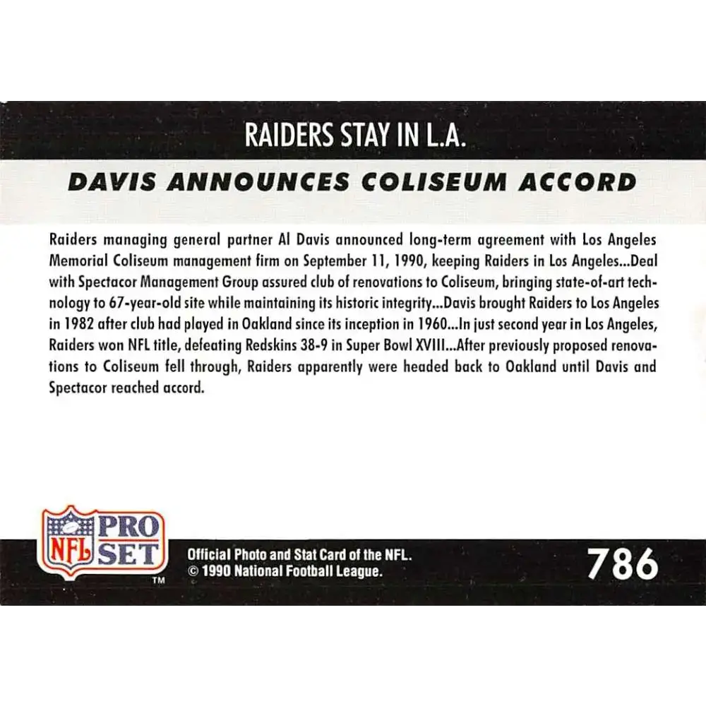 1990 Pro Set #786 Al Davis NM-MT Los Angeles Raiders Football Card - Football Card Single