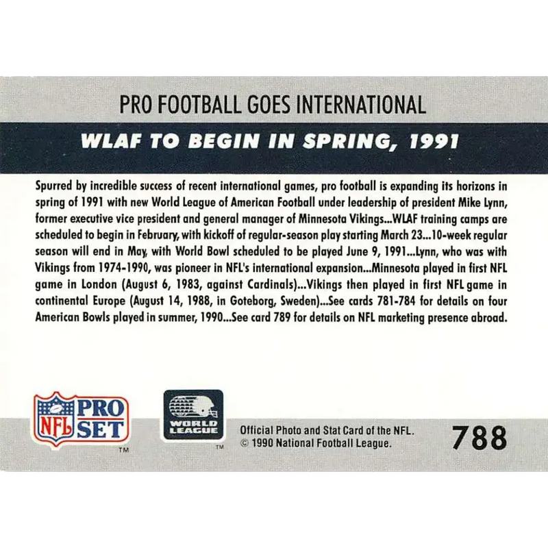 1990 Pro Set #788 World League Debut NM-MT Football Card - Football Card Single