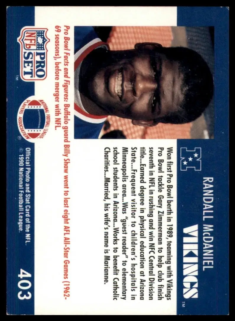 1990 Pro Set Pro Bowl Randall McDaniel #403 Minnesota Vikings Football Card NFL - Football Card Single