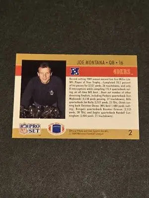 1990 Pro Set FACT Cincinnati #2 Joe Montana - Football Card Single